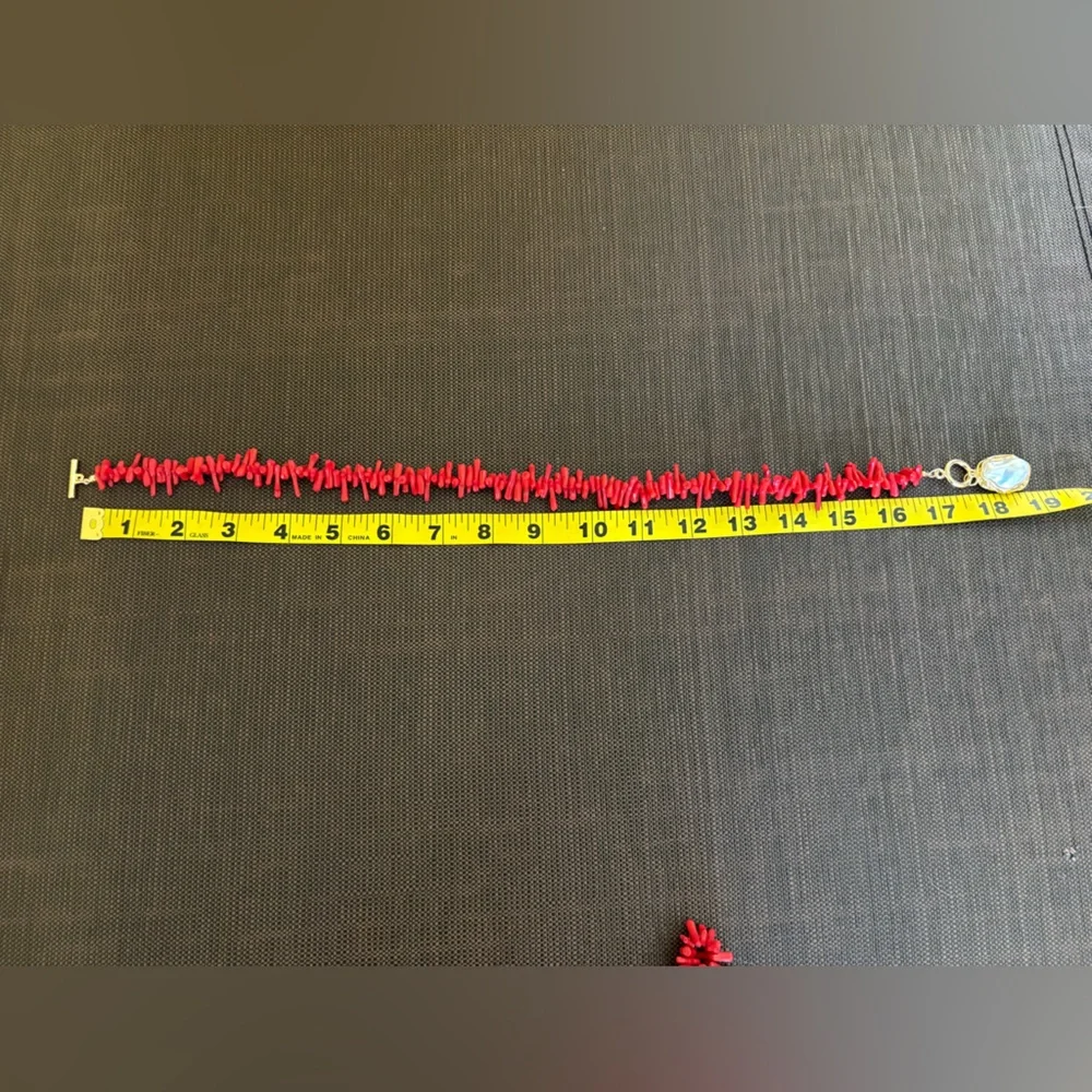 New Red Coral and Gold Faux Pearl Necklace and Bracelet Set - Picture 11 of 15